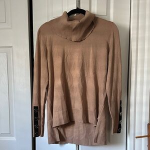 Melissa Paige Tan Cowl Neck Sweater with Button Detail